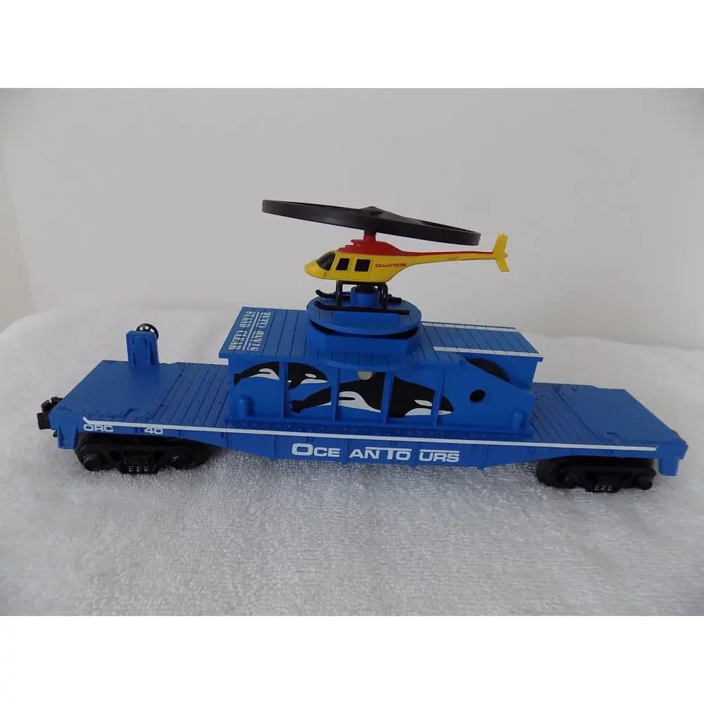 Rail King MTH Ocean Tours flat car with operating helicopter O gauge 30-79076